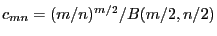 $c_{mn}=(m/n)^{m/2}/B(m/2,n/2)$